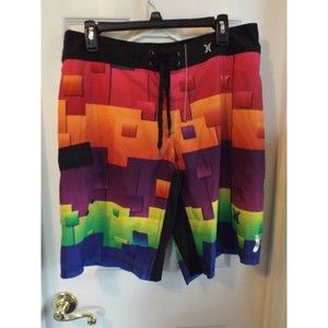 Men's Board Shorts Hurley 34 Bright Geometric Colorful Mesh Lined Swim Trunks